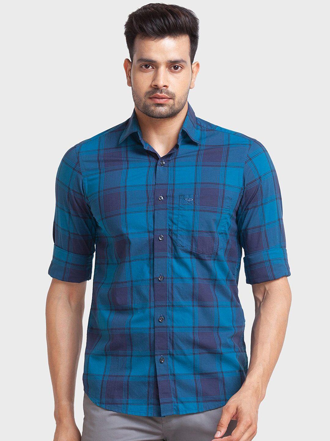 colorplus tailored fit opaque checked cotton casual shirt