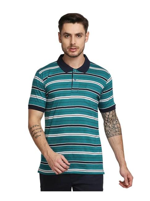colorplus teal blue striped polo t-shirt