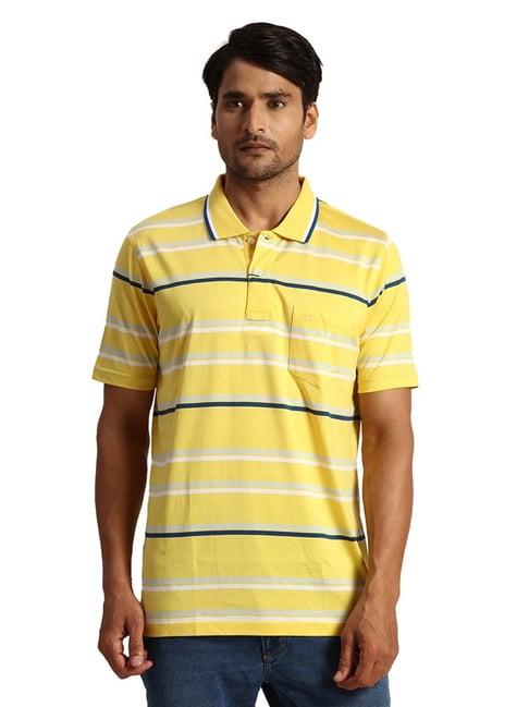 colorplus yellow cotton classic fit striped polo t-shirt