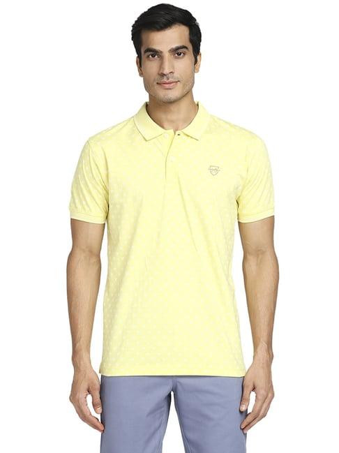 colorplus yellow cotton tailored fit printed polo t-shirt