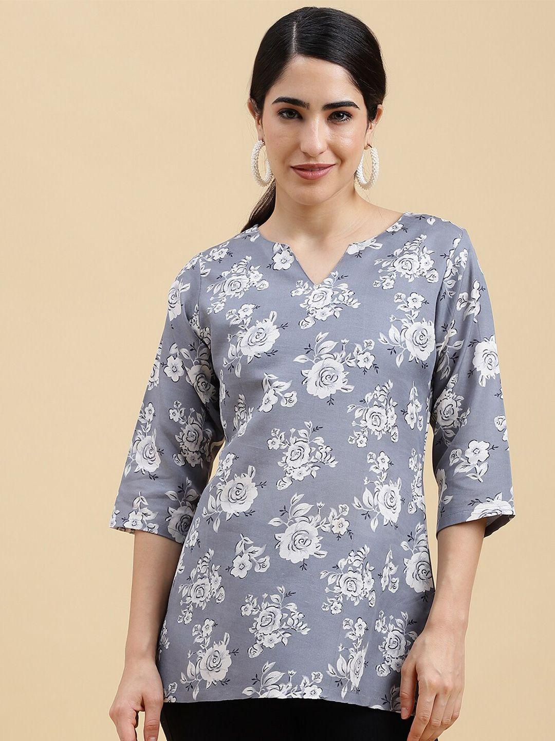 colors of earth floral printed round neck three-quarter straight kurti