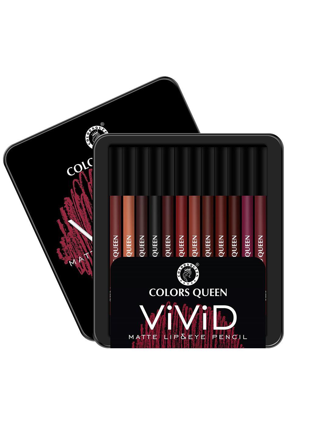colors queen  vivid 12 pcs matte lip liner & eye pencil -vibrant shades
