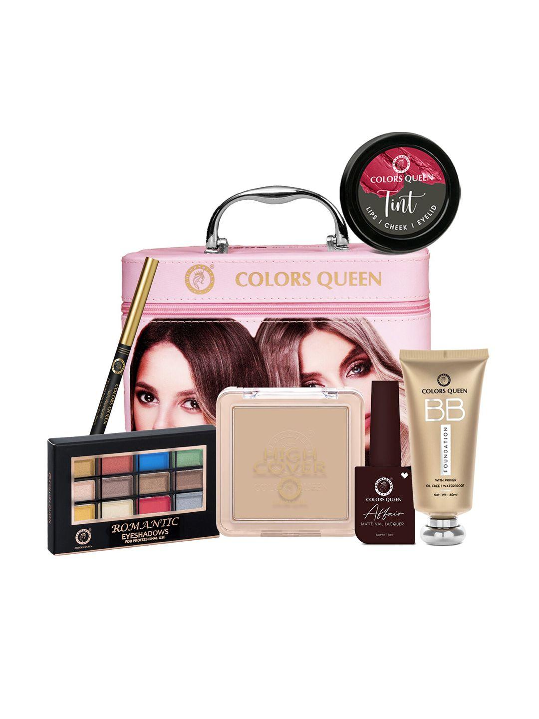 colors queen 7pcs bb cream-kajal-lip & cheek tint-compact-eyeshadow & nail polish gift set