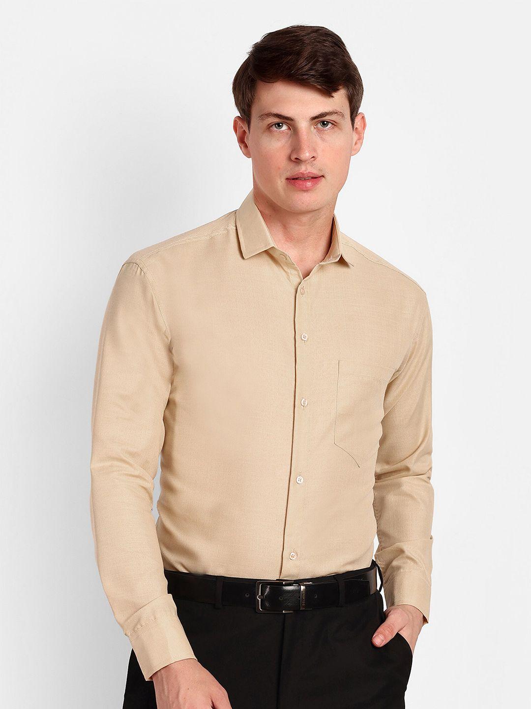 colorwings men beige comfort semi sheer formal shirt