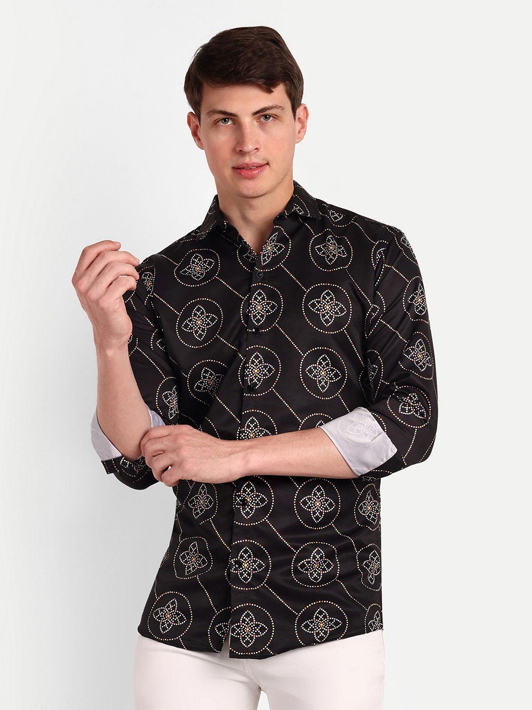 colorwings men black comfort slim fit floral semi sheer printed party shirt