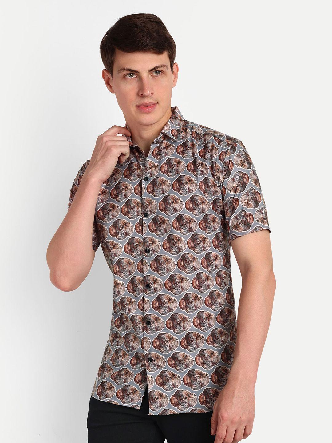 colorwings men grey comfort slim fit floral semi sheer printed casual shirt