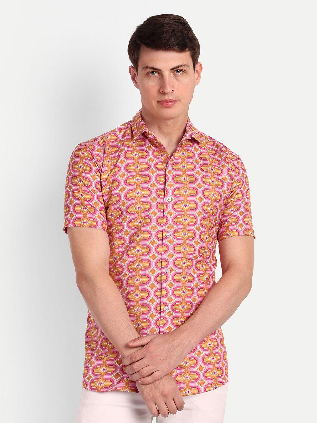 colorwings men pink comfort slim fit semi sheer printed casual shirt