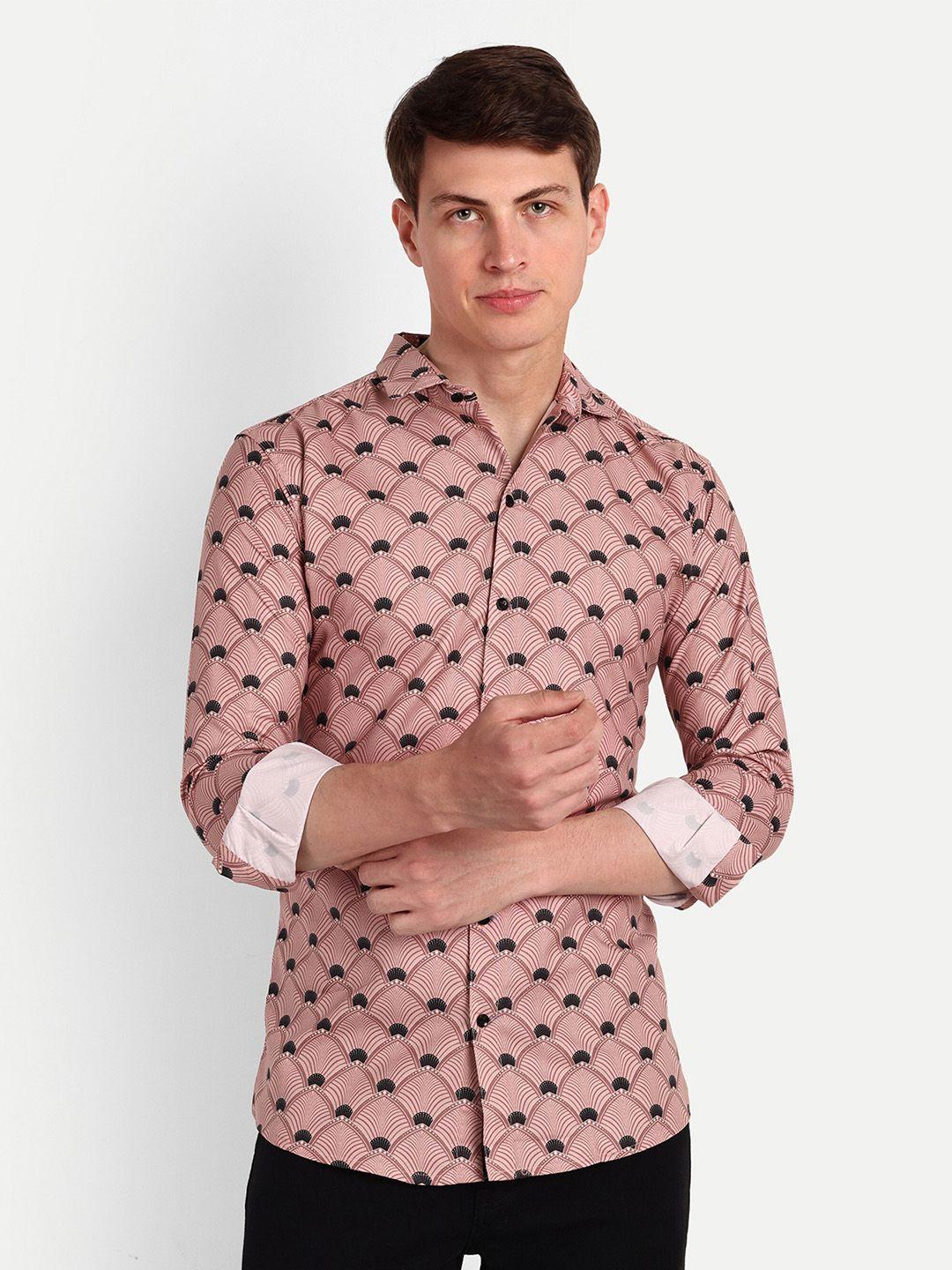 colorwings men pink comfort slim fit semi sheer printed party shirt