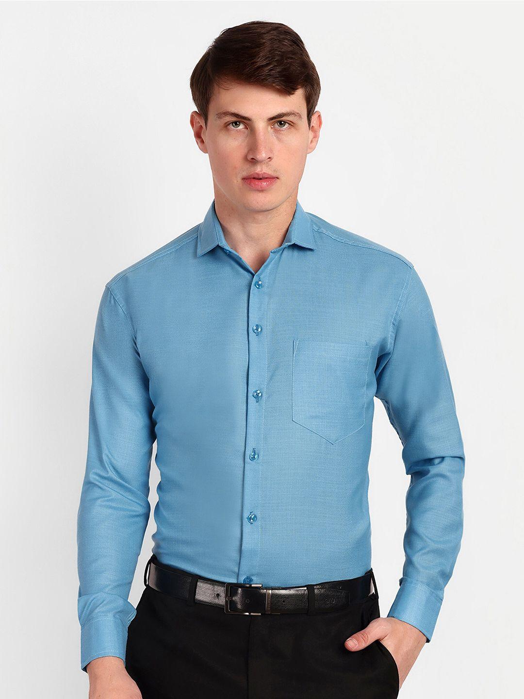 colorwings men turquoise blue comfort semi sheer formal shirt