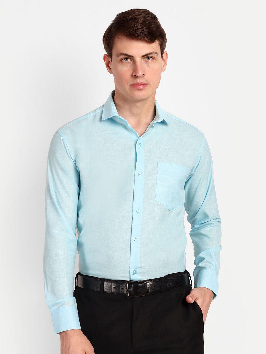 colorwings men turquoise blue comfort semi sheer formal shirt