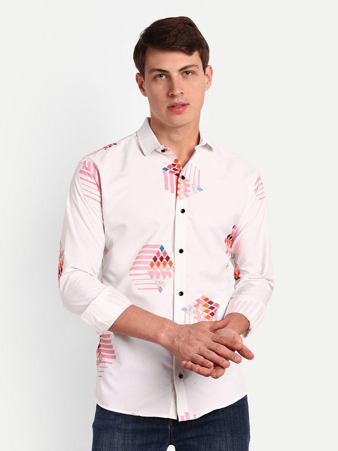 colorwings men white comfort slim fit floral semi sheer printed party shirt