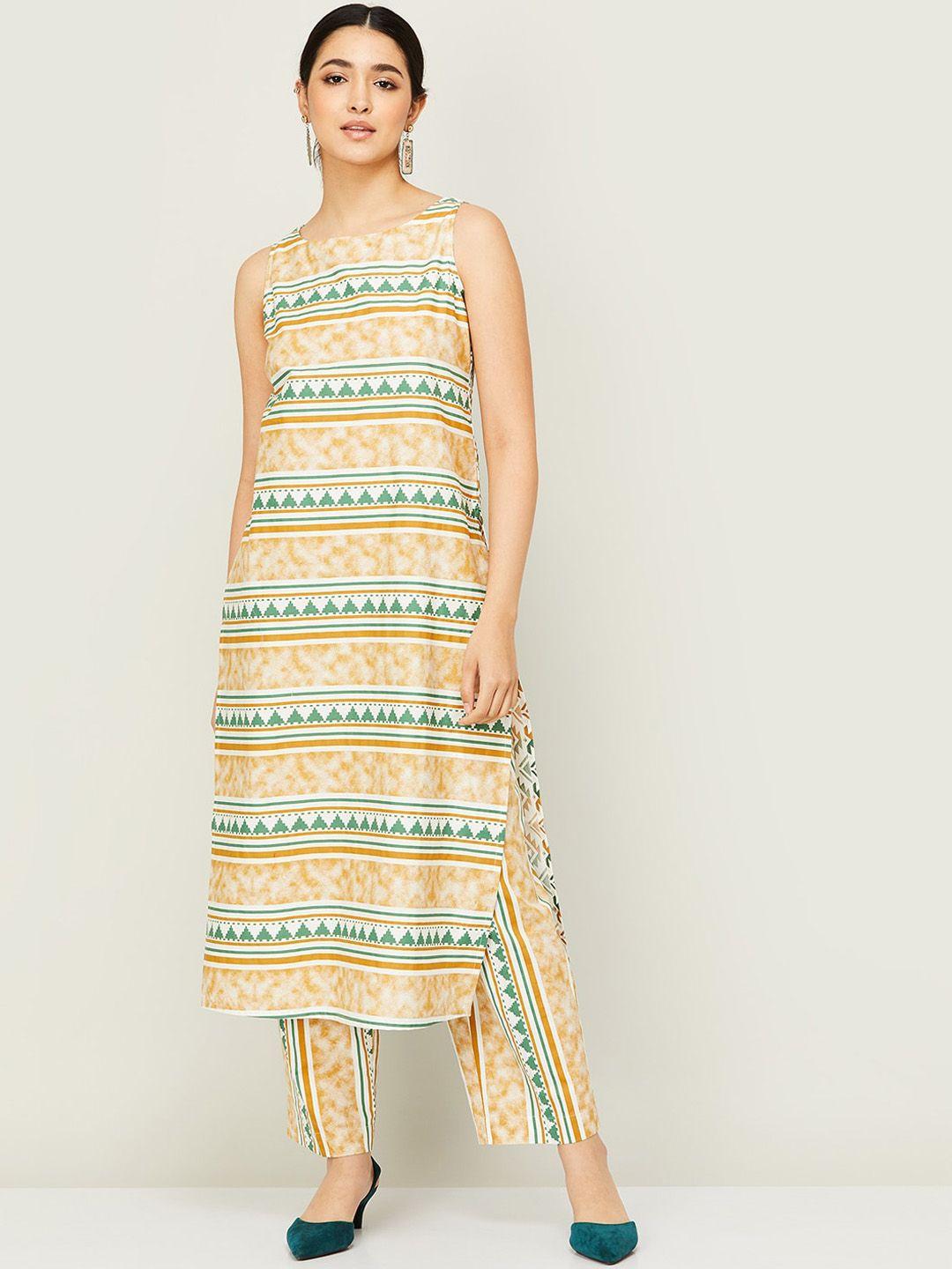 colour me by melange ethnic motifs printed pure cotton kurta with trousers