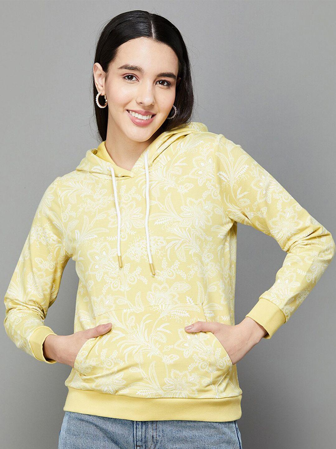 colour me by melange floral printed hooded cotton pullover sweatshirt