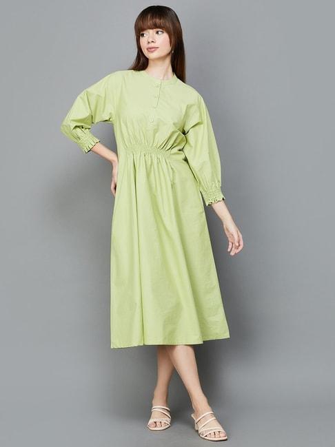 colour me by melange green cotton a-line dress