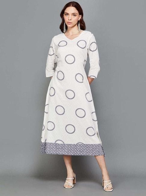colour me by melange off-white cotton printed a-line dress