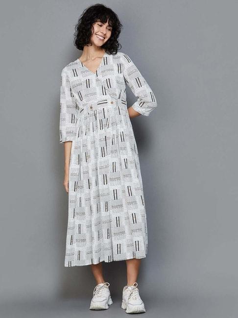 colour me by melange off-white printed a-line dress