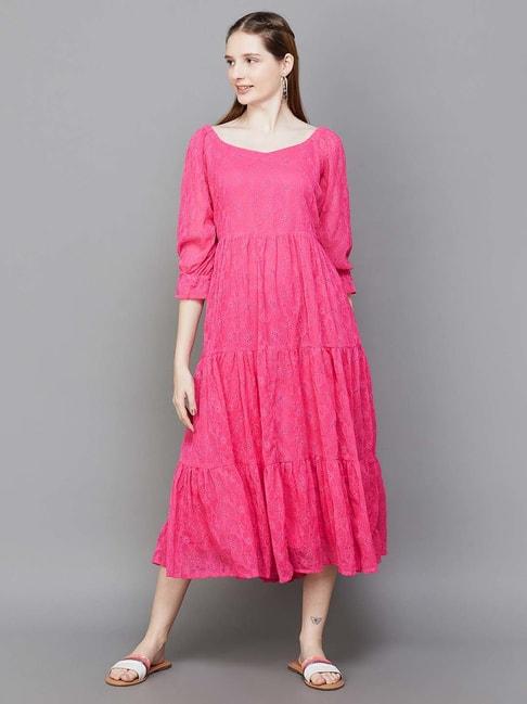 colour me by melange pink embroidered a-line dress