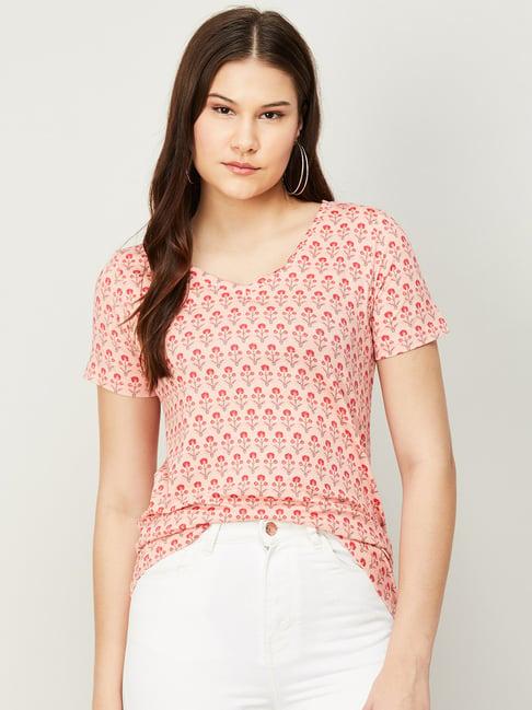 colour me by melange pink printed t-shirt