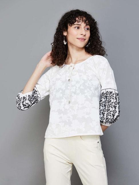 colour me by melange white cotton printed top