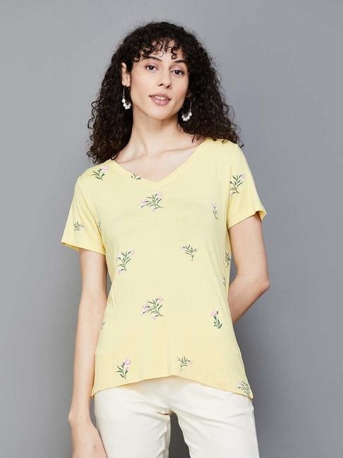 colour me by melange yellow printed t-shirt