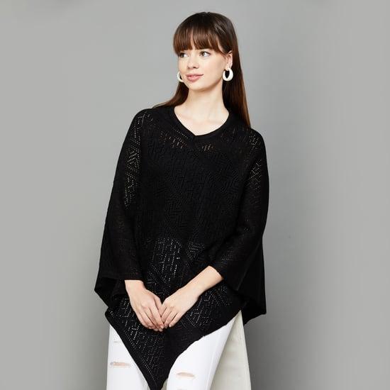 colour me women pointelle knitted poncho