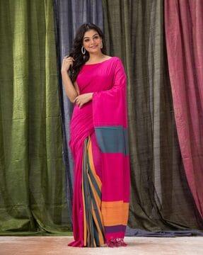 colour-block handloomed saree with blouse piece