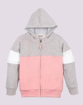 colour-block hoodie with front zip