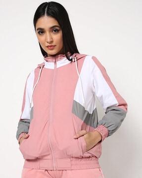 colour-block jacket with hoodie