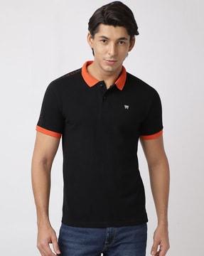 colour-block  collar-neck polo t-shirt