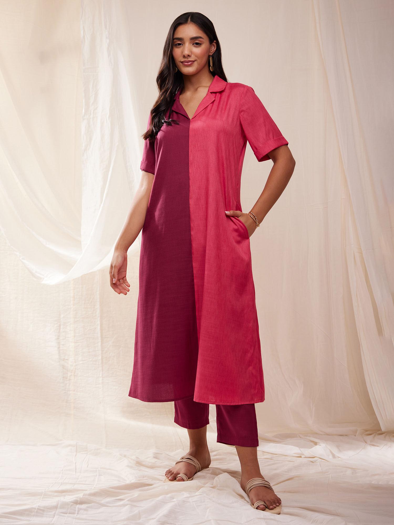 colour block a-line kurta- pink