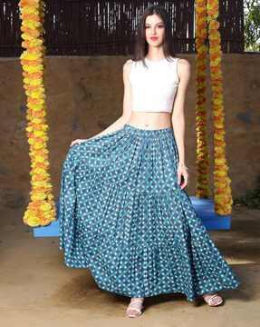 colour-block a-line skirt with elasticated waistband