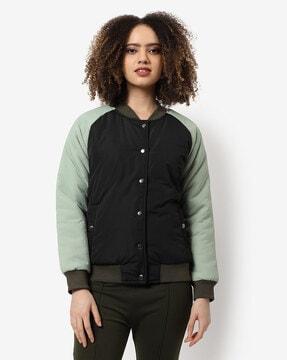 colour-block bomber jacket with button closure