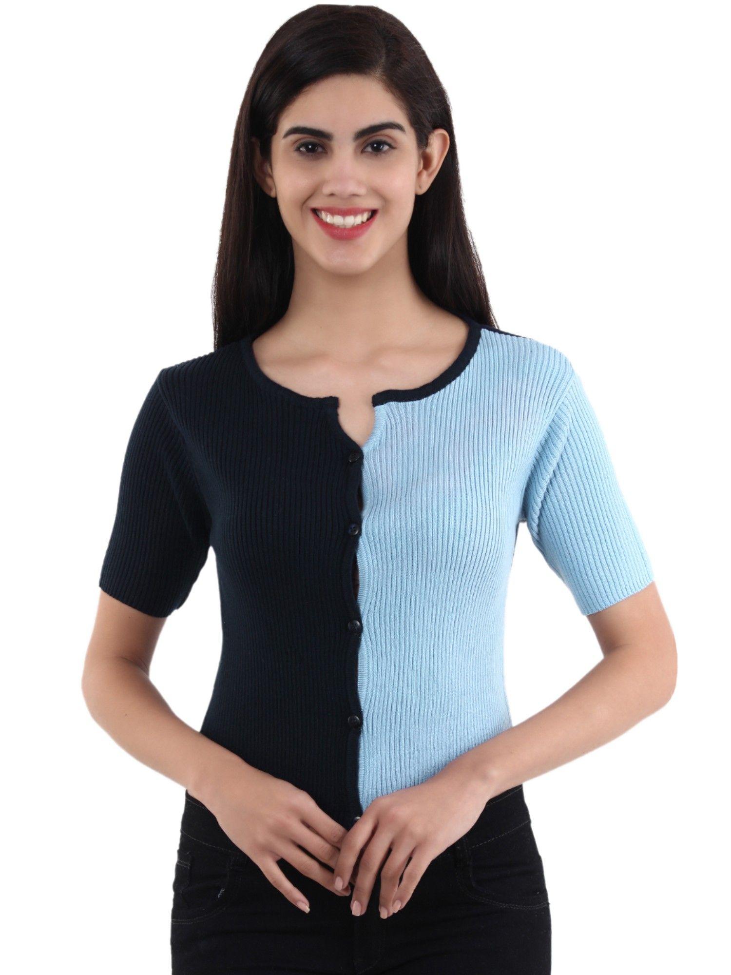 colour block cardi navy blue colour top