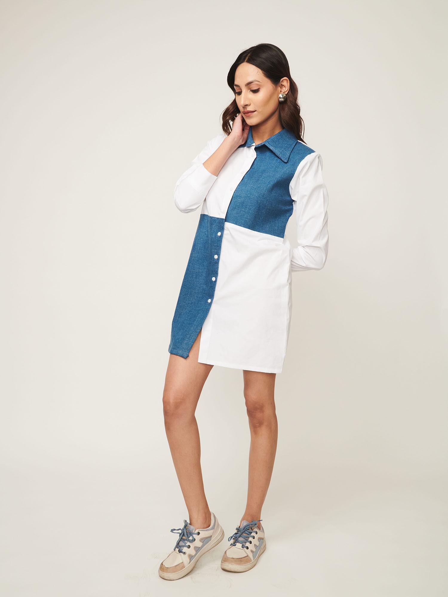 colour block denim with cotton dress