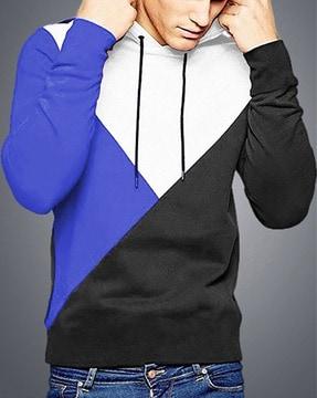 colour-block hooded t-shirt with drawstrings