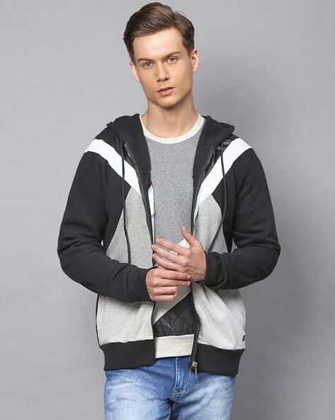 colour-block hooded zip-front sweatshirt