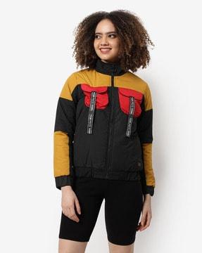 colour-block jacket with zip closure