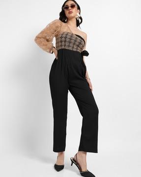 colour-block off-shoulder sleeves jumpsuit