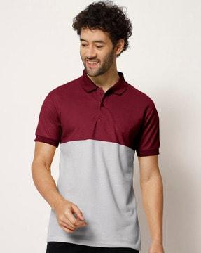 colour-block polo t-shirt with button placket