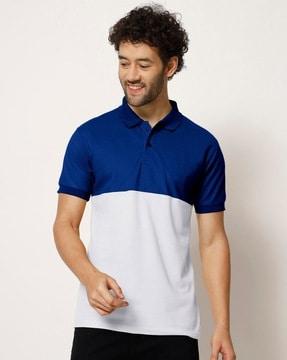 colour-block polo t-shirt with button placket