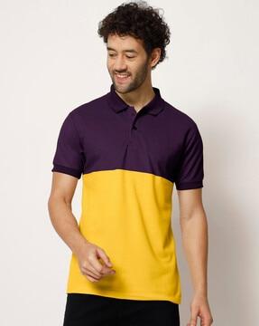 colour-block polo t-shirt with button placket