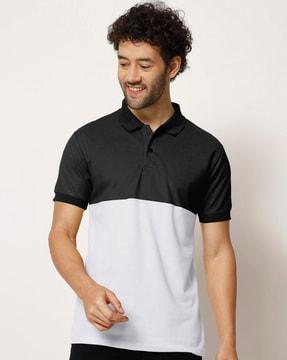 colour-block polo t-shirt with button placket