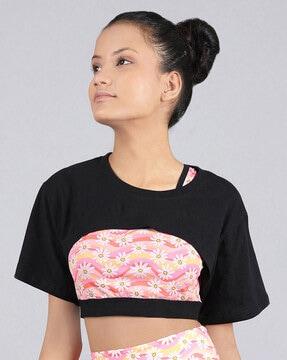 colour-block print crop t-shirt