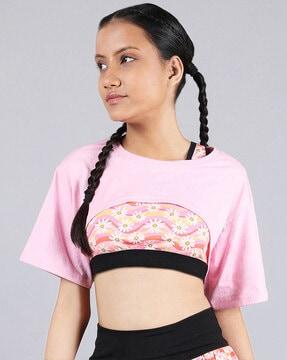 colour-block print crop t-shirt