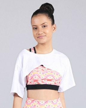 colour-block print crop t-shirt