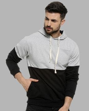 colour-block print medium-length hoodie