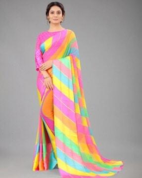 colour-block printed traditional saree