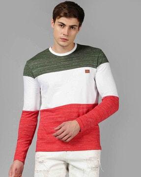 colour-block regular fit crew neck t-shirt