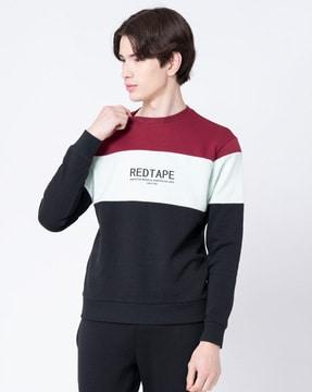 colour-block regular fit sweatshirt for men
