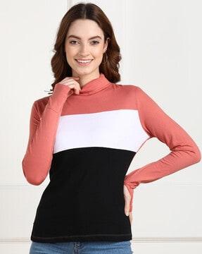 colour-block t-shirt  with high neckline